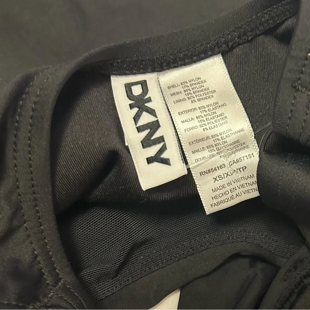 NWT DKNY Black Deep V-Neck Shirred Keyhole Detail One-Piece Swimsuit. - Picture 6 of 12